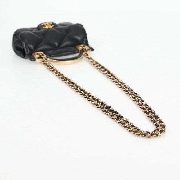 CHANEL Matelasse Chain Pouch Shoulder Bag Lamb Skin Black Gold CC Auth BD2191M - Picture 5 of 16